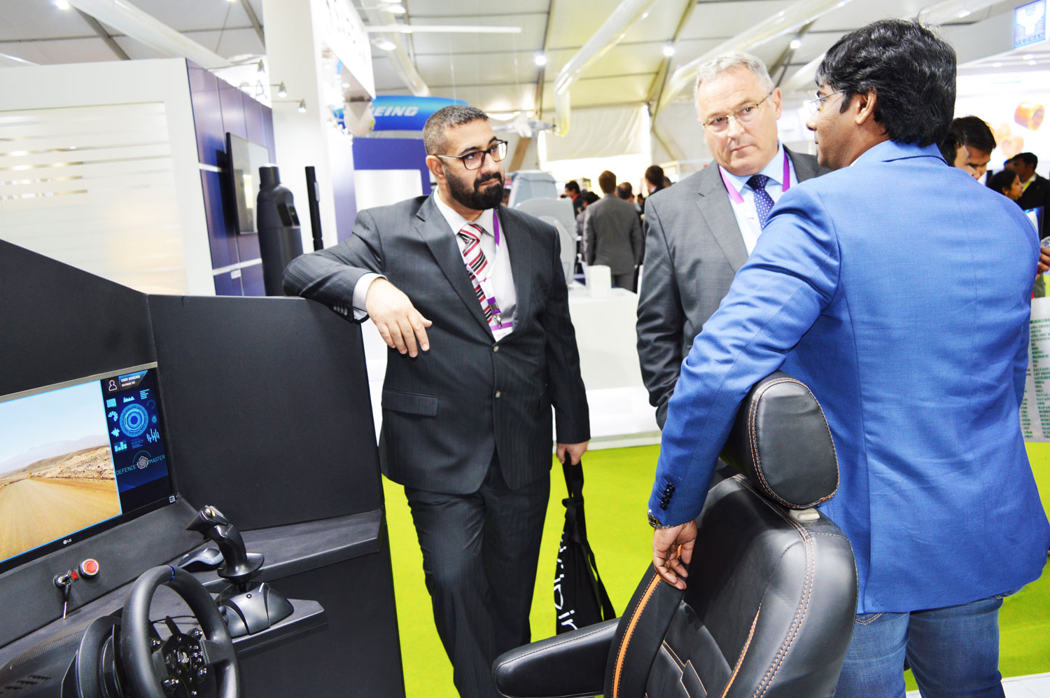 International Business visitors are impressed seeing the India’s Unmanned Armoured Vehicle SOORAN displayed by Defence Master
